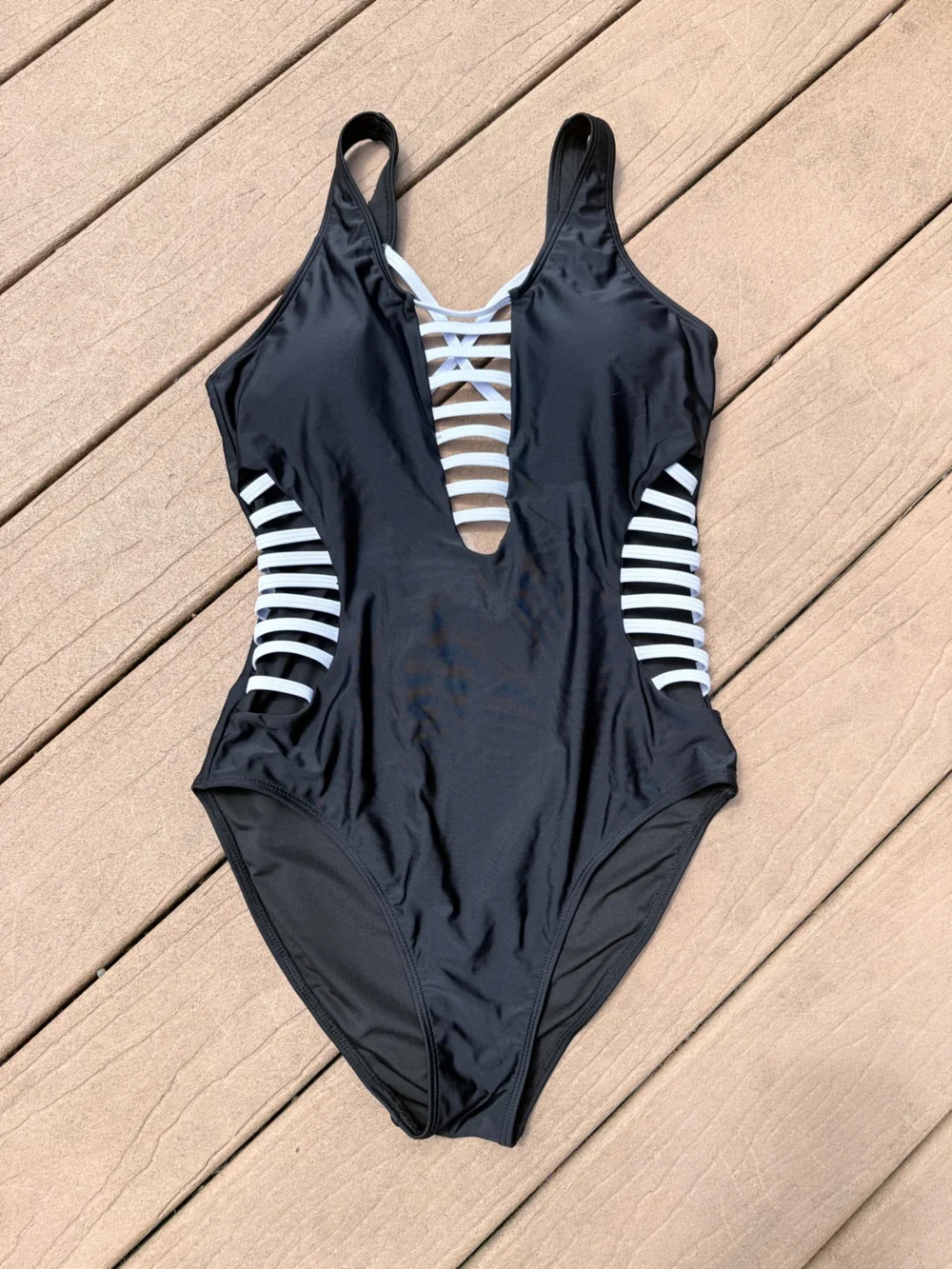 Aqua Eve Sexy Black Strappy Cutout One-Piece Swimsuit - Women Swim